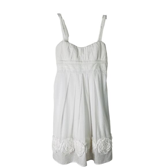 NEW BCX white trendy rosette Swiss dot cottagecore pleated dress small - Picture 1 of 9